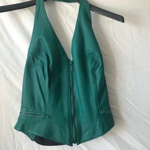 Green Leather Halter Top